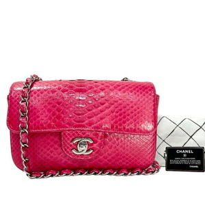 Chanel Python Shoulder Bag Mini Red Pink